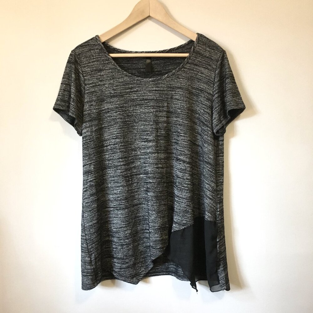 Laura Made in Canada Asymmetrical Chiffon Mixed Media Sharkbite Goth Top L